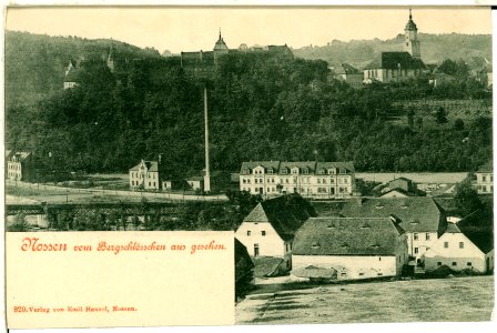 00820-Nossen-1898-Blick vom Bergschlößchen auf Schloß und Kirche-Brück & Sohn Kunstverlag