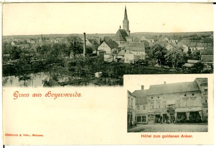 00890-Hoyerswerda-1898-Hotel zum goldenen Anker und Blick zur Stadt-Brück & Sohn Kunstverlag