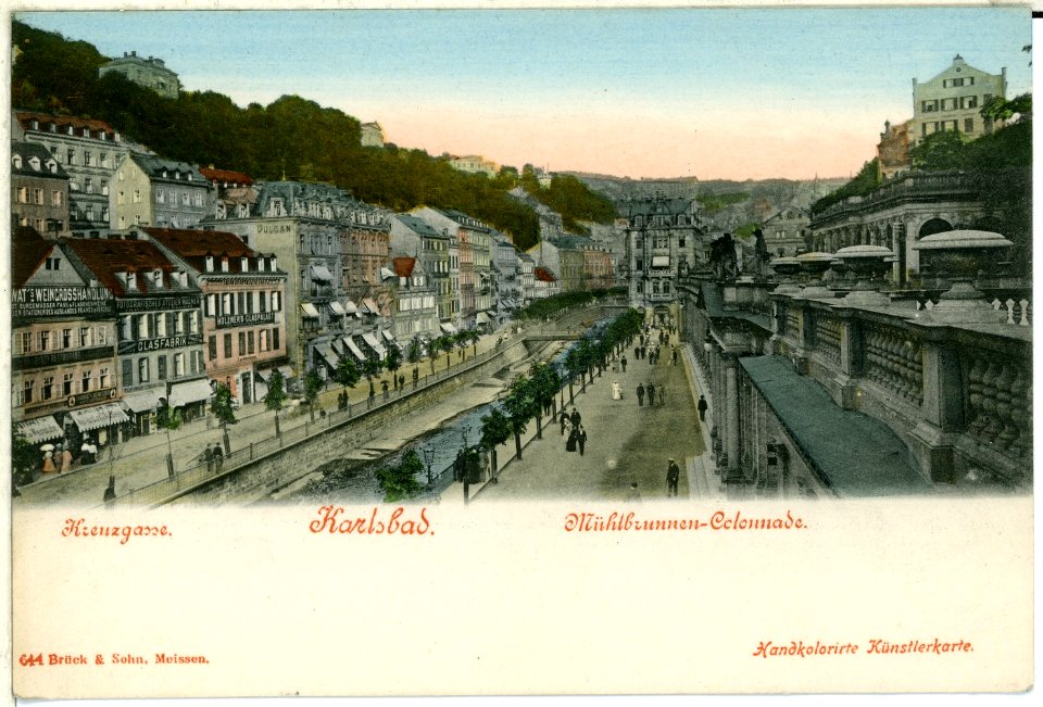 00644-Karlsbad-1898-Kreuzgasse, Mühlenbrunnen-Kolonade-Brück & Sohn Kunstverlag