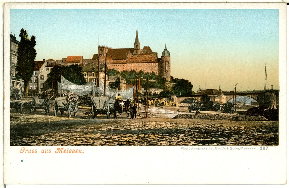 00387-Meißen-1898-Elbkai und Burg-Brück & Sohn Kunstverlag