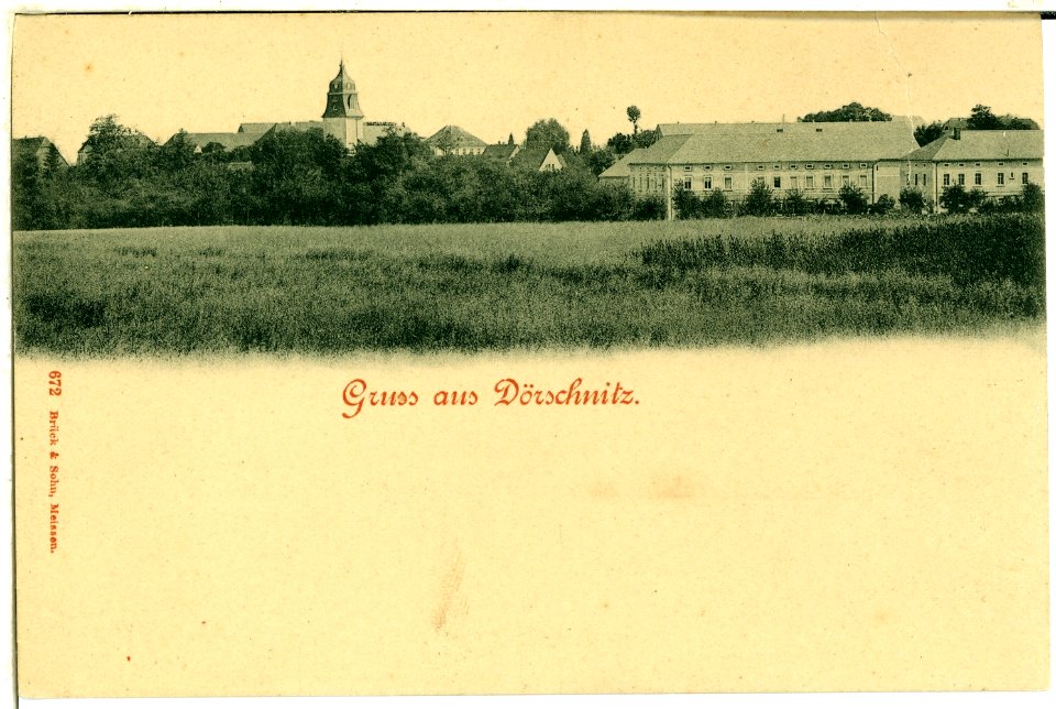 00672-Dörschnitz-1898-Kirche und Rittergut-Brück & Sohn Kunstverlag