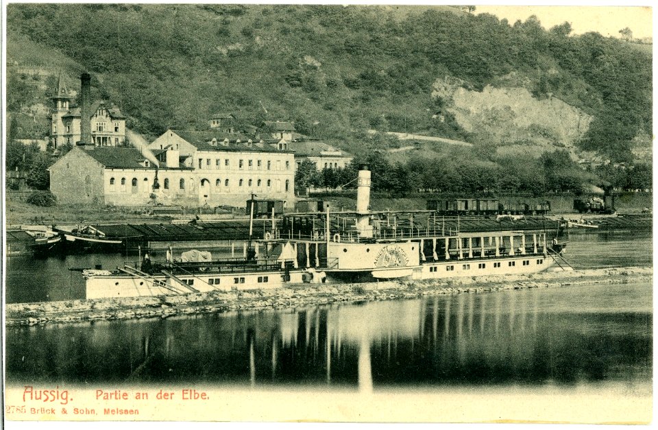 02785-Aussig-ELbe-1903-Elbaufnahme mit Dampfer Auguste Victoria-Brück & Sohn Kunstverlag