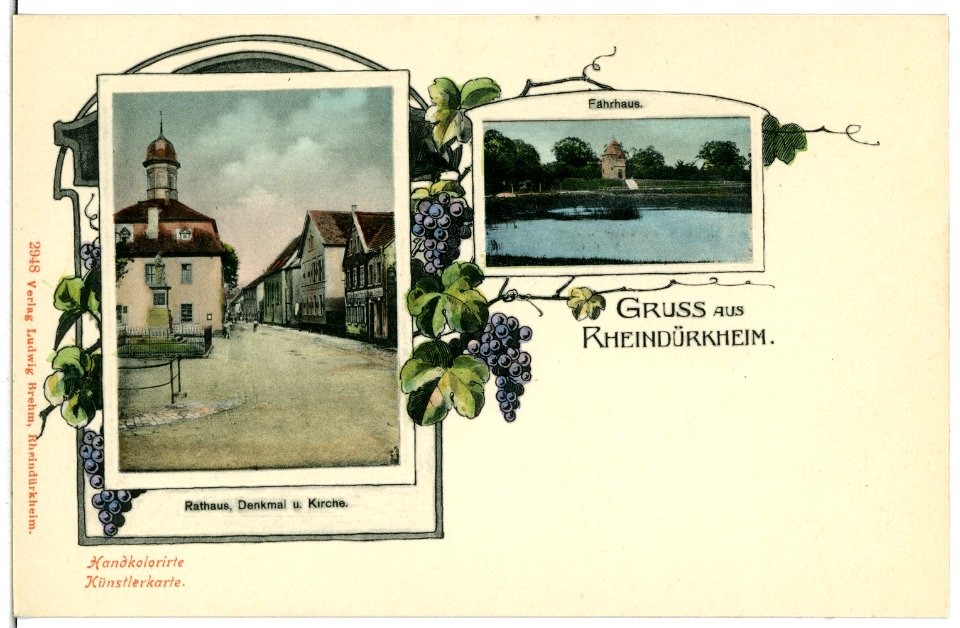 02948-Rheindürkheim-1903-Rathaus, Denkmal und Kirche - Fährhaus-Brück & Sohn Kunstverlag