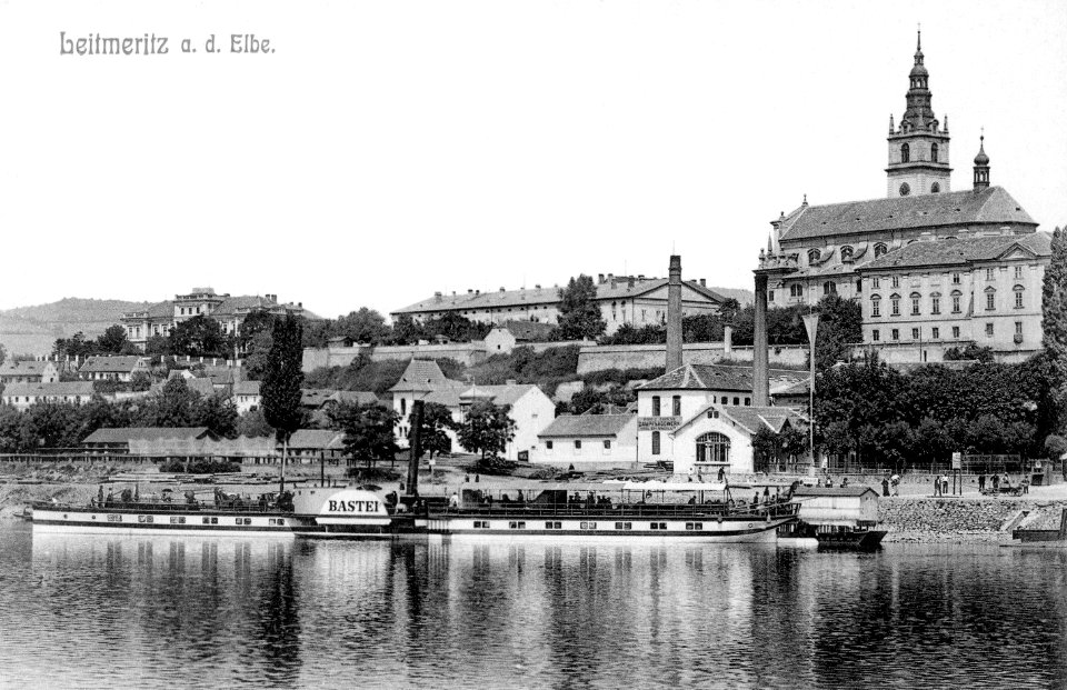 02928-Leitmeritz-1903-Blick auf die Elbe mit Dapfer Bastei und Stadt-Brück & Sohn Kunstverlag