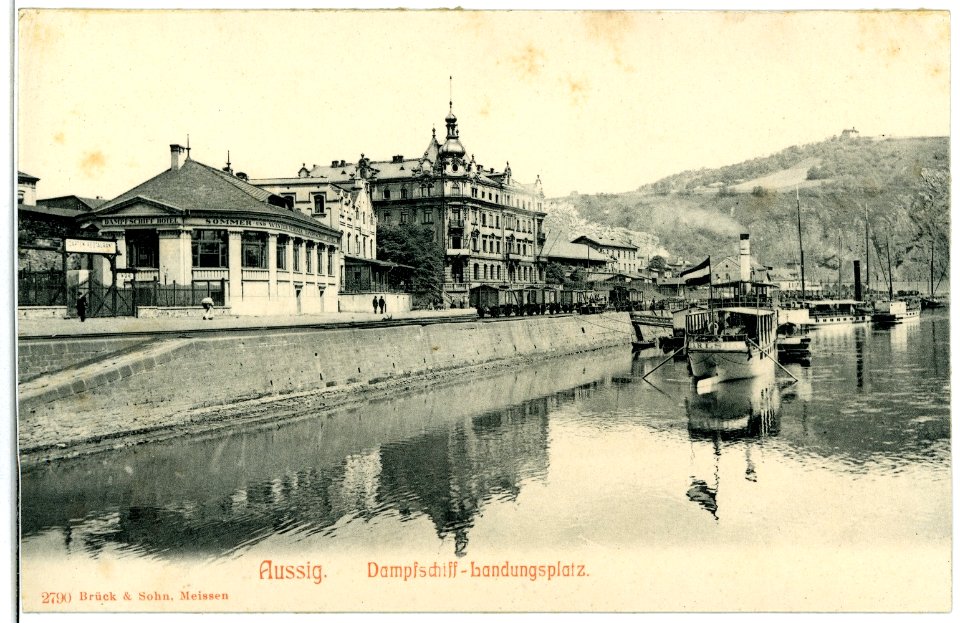 02790-Aussig-Elbe-1903-Dampfschiff - Landungsplatz mit Dampfschiffen-Brück & Sohn Kunstverlag