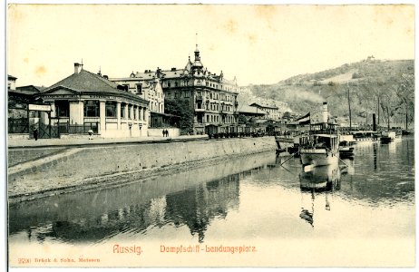 02790-Aussig-Elbe-1903-Dampfschiff - Landungsplatz mit Dampfschiffen-Brück & Sohn Kunstverlag