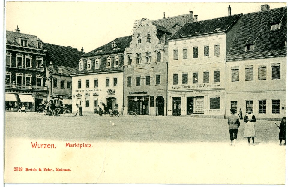 02913-Wurzen-1903-Marktplatz mit Hotel zum goldenen Löwen-Brück & Sohn Kunstverlag