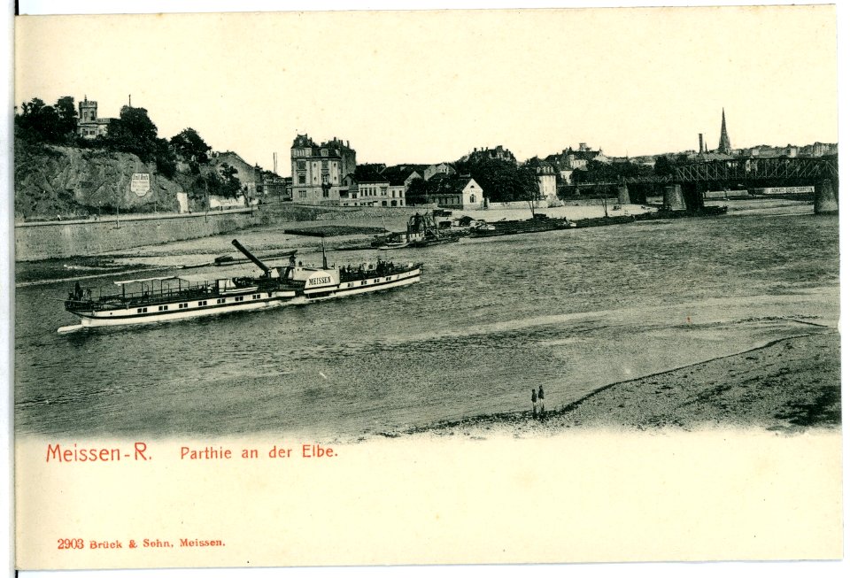02903-Meißen-1903-Blick auf Meißen-Rechts mit Dampfer Meißen-Brück & Sohn Kunstverlag