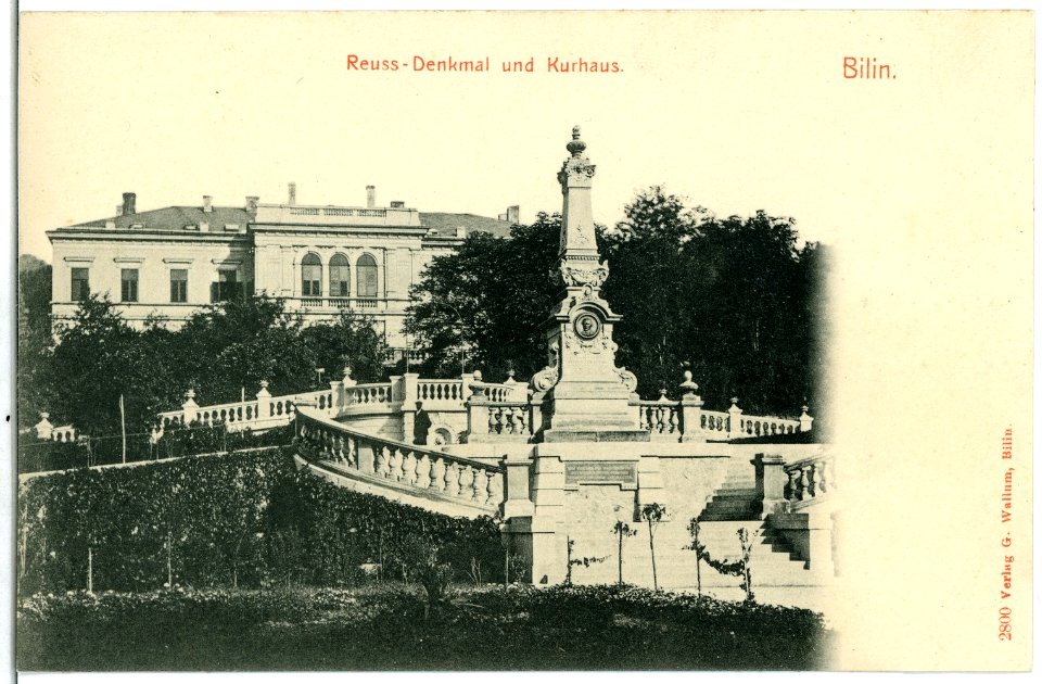 02800-Bilin-1903-Reuss - Denkmal und Kurhaus-Brück & Sohn Kunstverlag