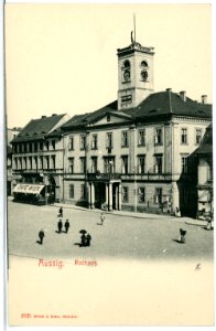 02922-Aussig-1903-Markt mit Rathaus und Cafe Wien-Brück & Sohn Kunstverlag