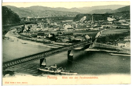 02746-Aussig-Elbe-1902-Blick von der Ferdinandshöhe auf Stadt, Elbe, Dampfer, Brücke-Brück & Sohn Kunstverlag