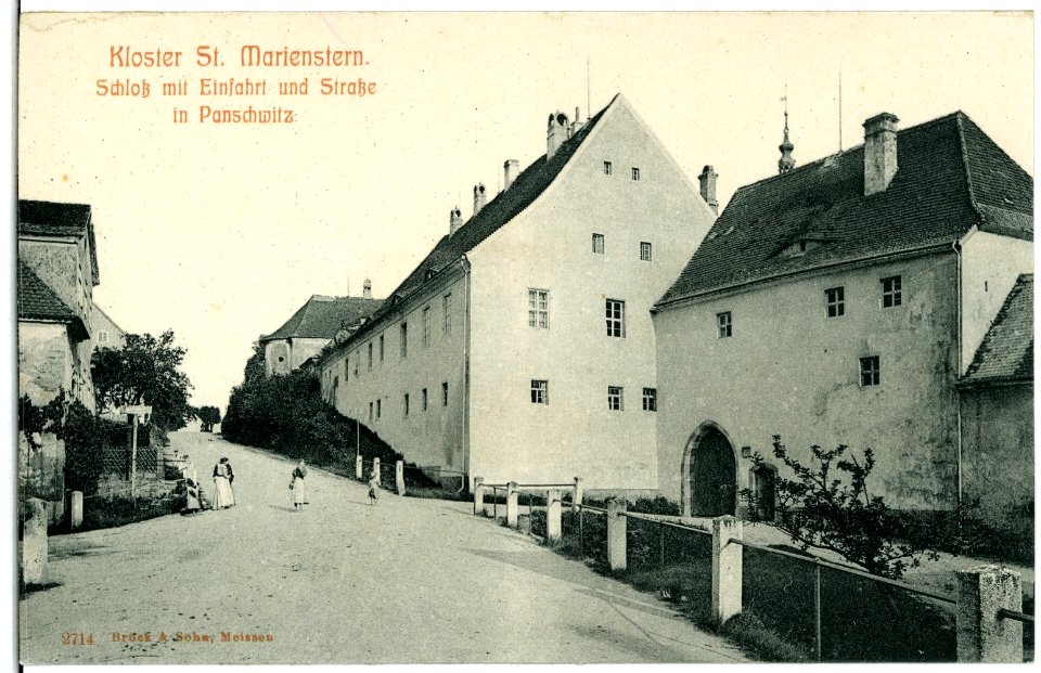 02714-Panschwitz-1902-Kloster St. Marienstern-Schloß mit Einfahrt und Straße-Brück & Sohn Kunstverlag