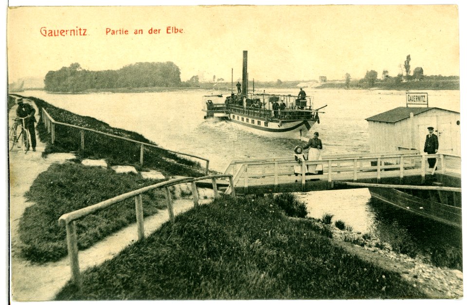 02719-Gauernitz-1902-Dampfschiffhaltestelle, Dampfer und Gauernitzer Insel-Brück & Sohn Kunstverlag