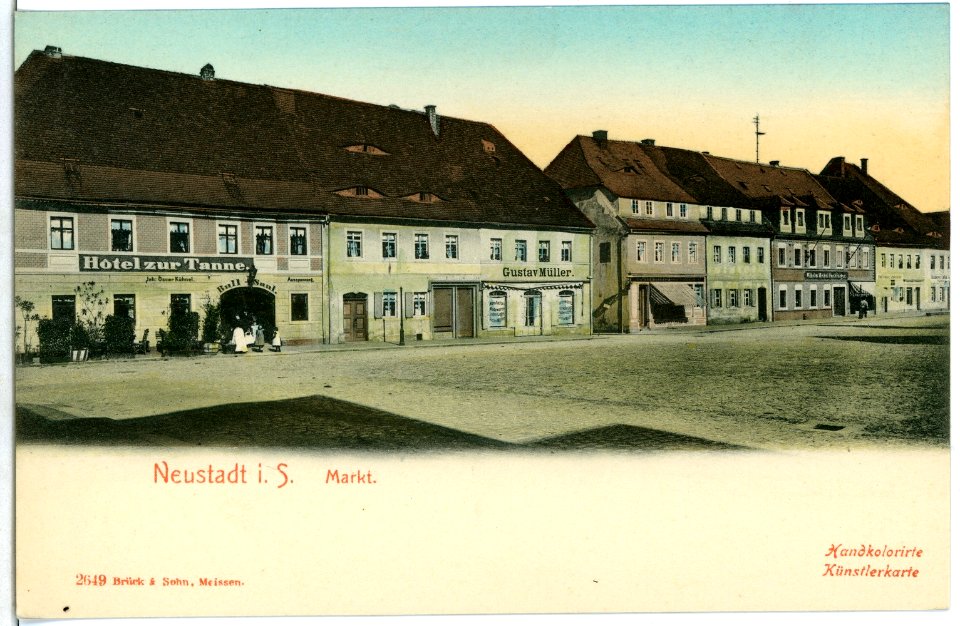 02649-Neustadt i. Sachsen-1902-Markt mit Hotel zur Tanne-Brück & Sohn Kunstverlag