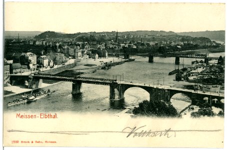 02900-Meißen-1903-Blick zur Elbe mit Brücken und Dampfer Meißen-Brück & Sohn Kunstverlag