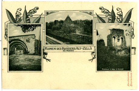 02720-Alt - Zella-1902-Ruinen des Klosters, Tor-Giebel-Kapelle-Brück & Sohn Kunstverlag