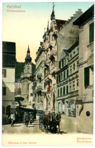 02503-Karlsbad-1902-Kirchenstraße mit Pferdefuhrwerk-Brück & Sohn Kunstverlag
