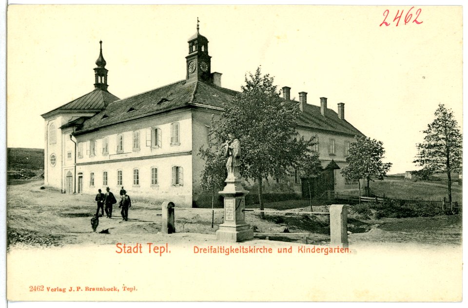 02462-Stadt Tepl-1902-Dreifaltigkeitskirche und Ki. Ga.-Brück & Sohn Kunstverlag