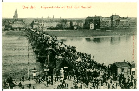 02581-Dresden-1902-Augustusbrücke - Blick nach Dresden Neustadt-Brück & Sohn Kunstverlag