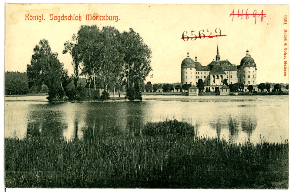 02591-Moritzburg-1902-Jagdschloß und Schloßteich-Brück & Sohn Kunstverlag