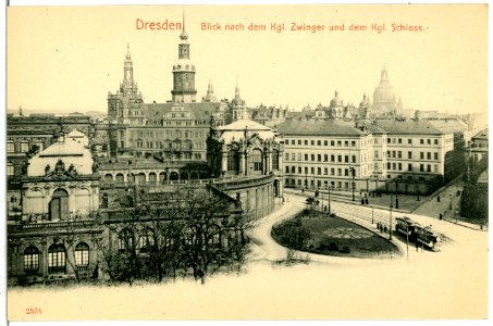 02574-Dresden-1902-Zwinger und Schloß mit Straßenbahn-Brück & Sohn Kunstverlag