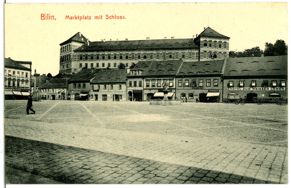 02494-Bilin-1902-Markplatz mit Schloß-Brück & Sohn Kunstverlag