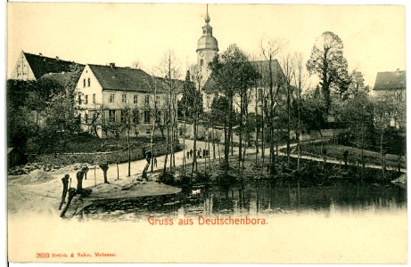 02693-Deutschenbora-1902-Kirche mit Dorfteich-Brück & Sohn Kunstverlag