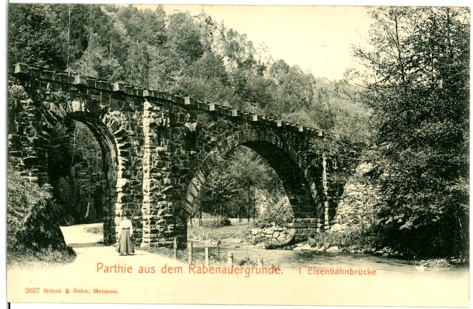 02657-Rabenau-1902-I. Eisenbahnbrücke im Rabenauer Grund-Brück & Sohn Kunstverlag