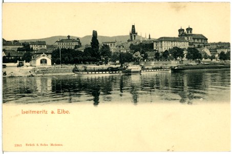 03303-Leitmeritz-1903-Blick zur Stadt mit Dampfschiff John Penn-Brück & Sohn Kunstverlag