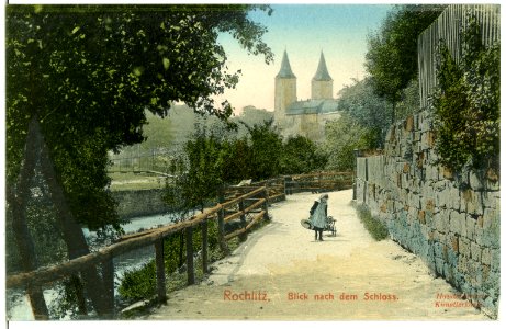 02950-Rochlitz-1903-Blick zum Schloß, Weg mit Mädchen-Brück & Sohn Kunstverlag