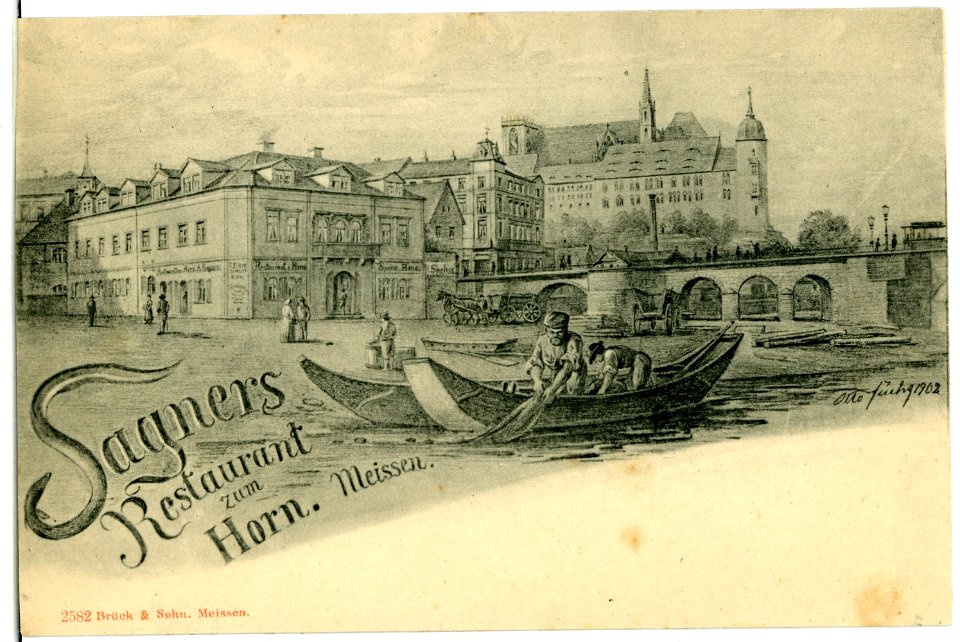 02582-Meißen-1902-Sagners Restaurant Zum Horn-Brück & Sohn Kunstverlag