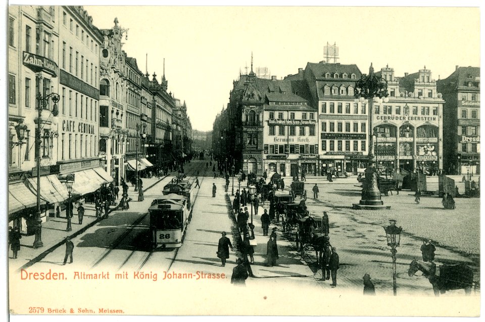 02579-Dresden-1902-Altmarkt und König-Johann-Straße, Straßenbahn, Pferdedroschke-Brück & Sohn Kunstverlag