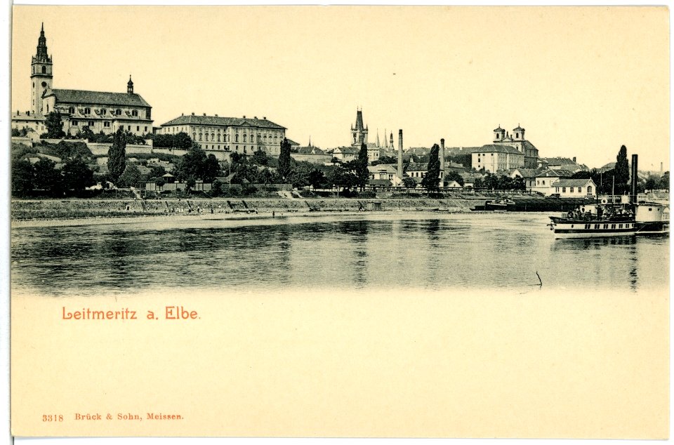 03318-Leitmeritz-1903-Blick über die Elbe mit Dampfer Pirna-Brück & Sohn Kunstverlag