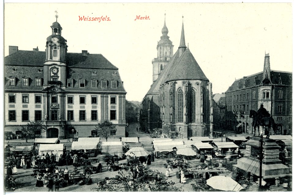 03115-Weißenfels-1903-Markt mit Rathaus und Marienkirche-Brück & Sohn Kunstverlag