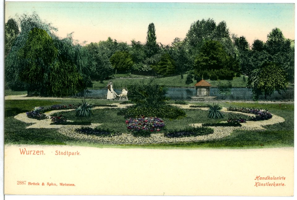 02887-Wurzen-1903-Stadtpark mit Teich-Brück & Sohn Kunstverlag