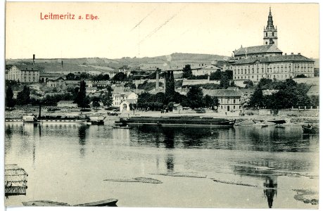 03317-Leitmeritz-1903-Blick über die Elbe mit Damfer Bastei und Lastkahn-Brück & Sohn Kunstverlag