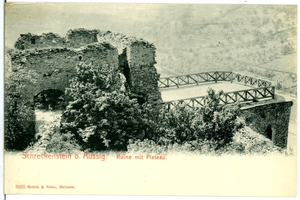 03325-Aussig-1903-Schreckenstein, Ruine mit Plateau-Brück & Sohn Kunstverlag
