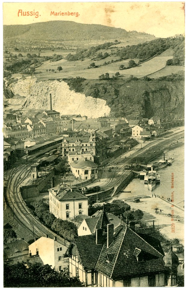 03329-Aussig-1903-Marienberg mit Dampfern und Anlegestelle-Brück & Sohn Kunstverlag