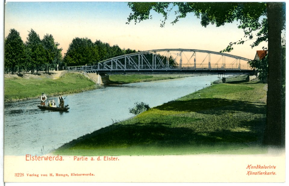 03228-Elsterwerda-1903-Kahnpartie auf der Elster bei der Brücke-Brück & Sohn Kunstverlag