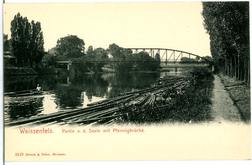03119-Weißenfels-1903-Saale mit Pfennigbrücke und Einerruderer-Brück & Sohn Kunstverlag
