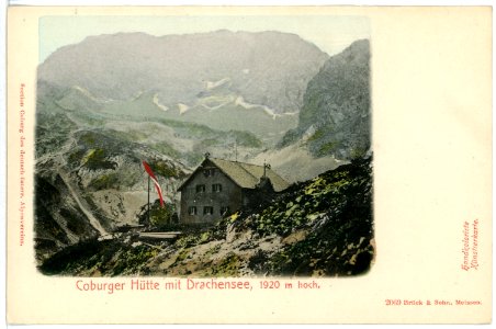 02069-Mieming-1901-Coburger Hütte mit Drachensee-Brück & Sohn Kunstverlag