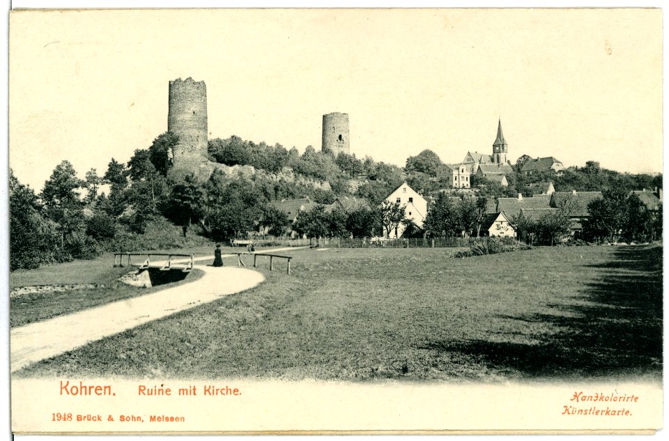 01948-Kohren-1901-Ruine und Kirche-Brück & Sohn Kunstverlag