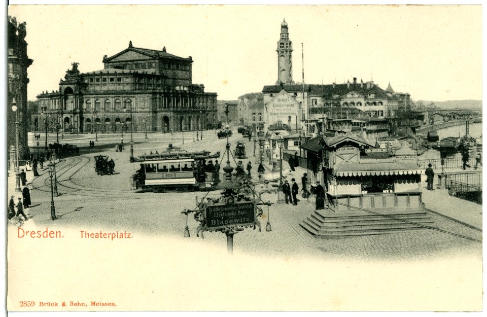 02859-Dresden-1903-Theaterplatz mit Semperoper und Straßenbahn-Brück & Sohn Kunstverlag
