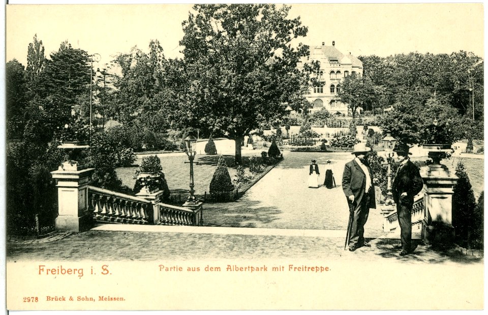 02978-Freiberg-1903-Albertpark mit Freitreppe-Brück & Sohn Kunstverlag