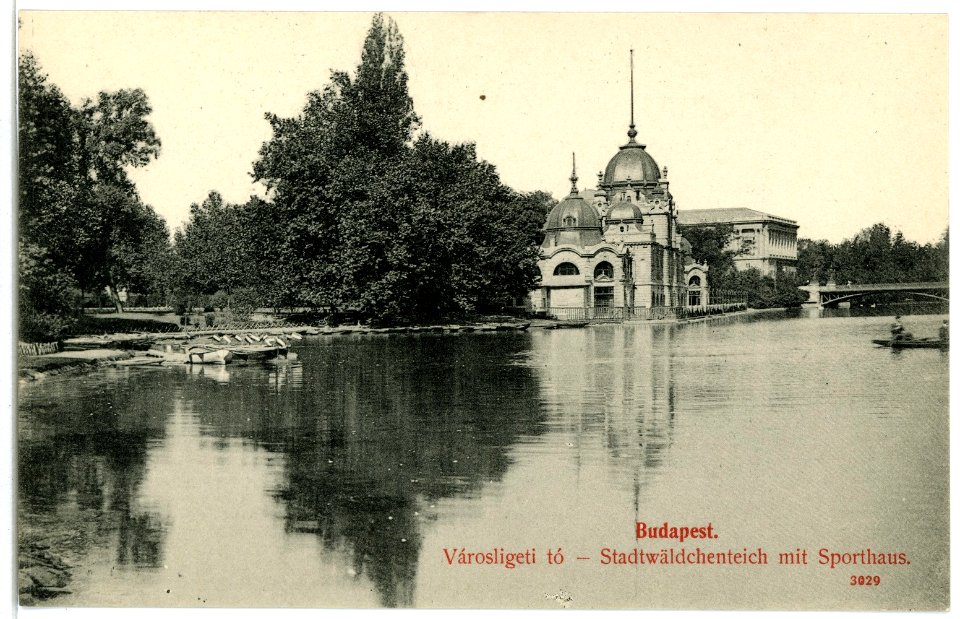 03029-Budapest-1903-Stadtwäldchenteich mit Sporthaus-Brück & Sohn Kunstverlag