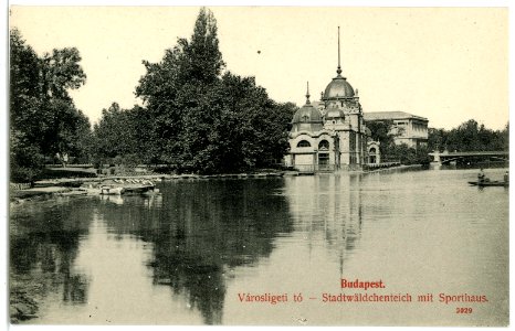 03029-Budapest-1903-Stadtwäldchenteich mit Sporthaus-Brück & Sohn Kunstverlag