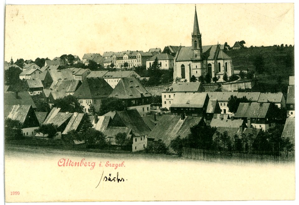 01999-Altenberg-1901-Ansicht mit Kirche-Brück & Sohn Kunstverlag