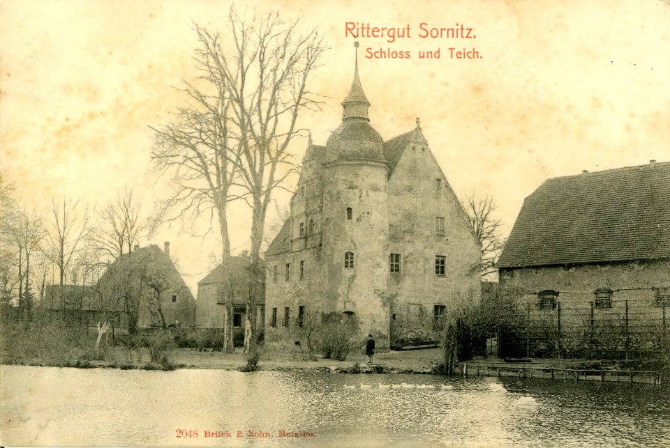 02048-Sornitz-1901-Schloß und Teich-Brück & Sohn Kunstverlag