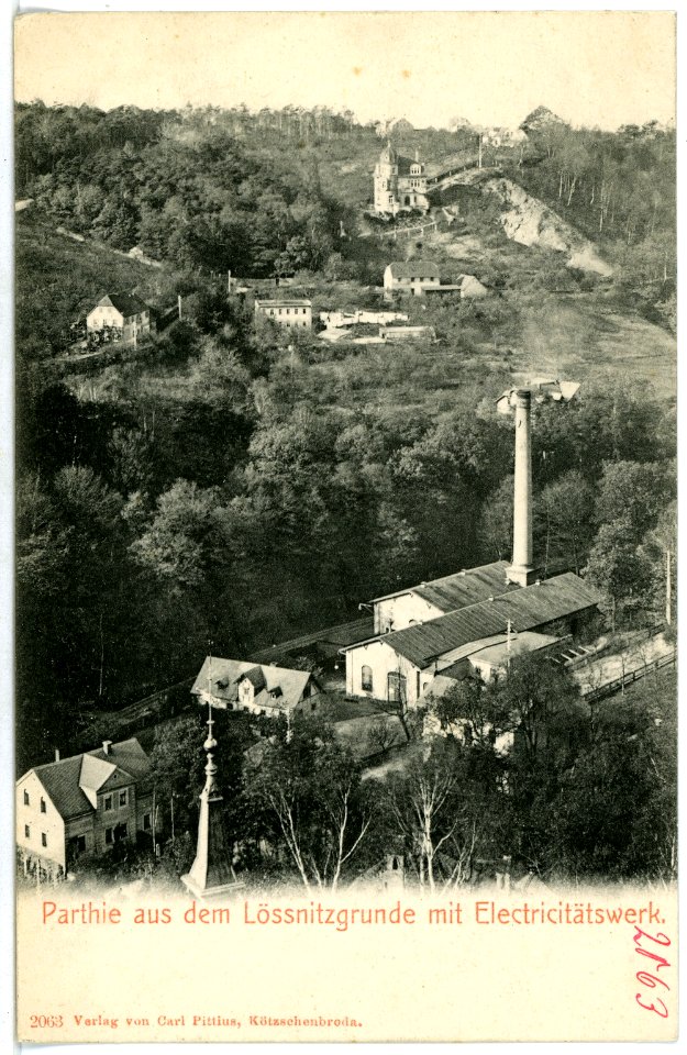 02063-Lößnitzgrund-1901-Partie mit Elektrizitätswerk-Brück & Sohn Kunstverlag