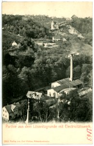 02063-Lößnitzgrund-1901-Partie mit Elektrizitätswerk-Brück & Sohn Kunstverlag